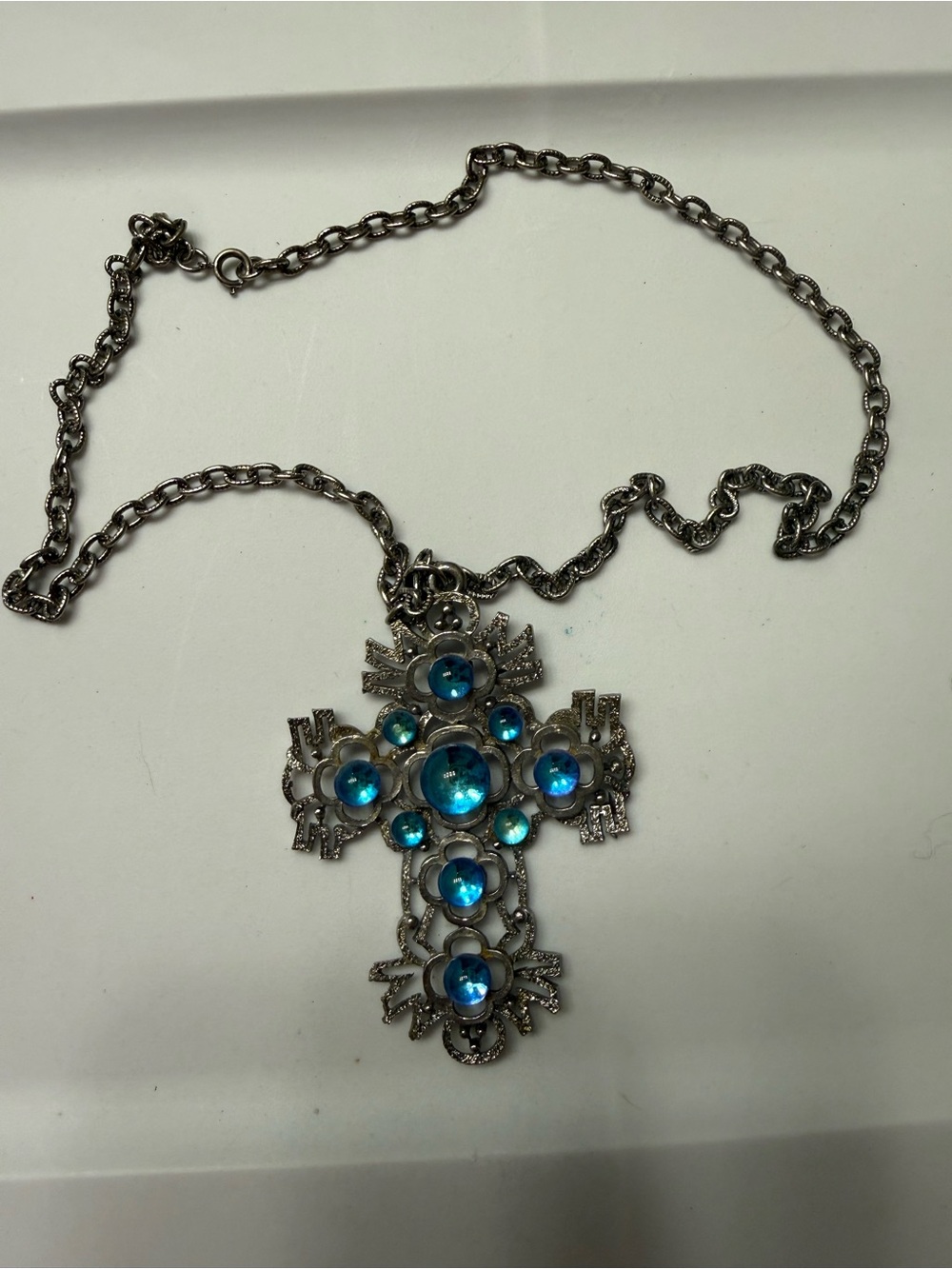 Vintage-Inspired Blue Cross Pendant Necklace - Women's Jewelry